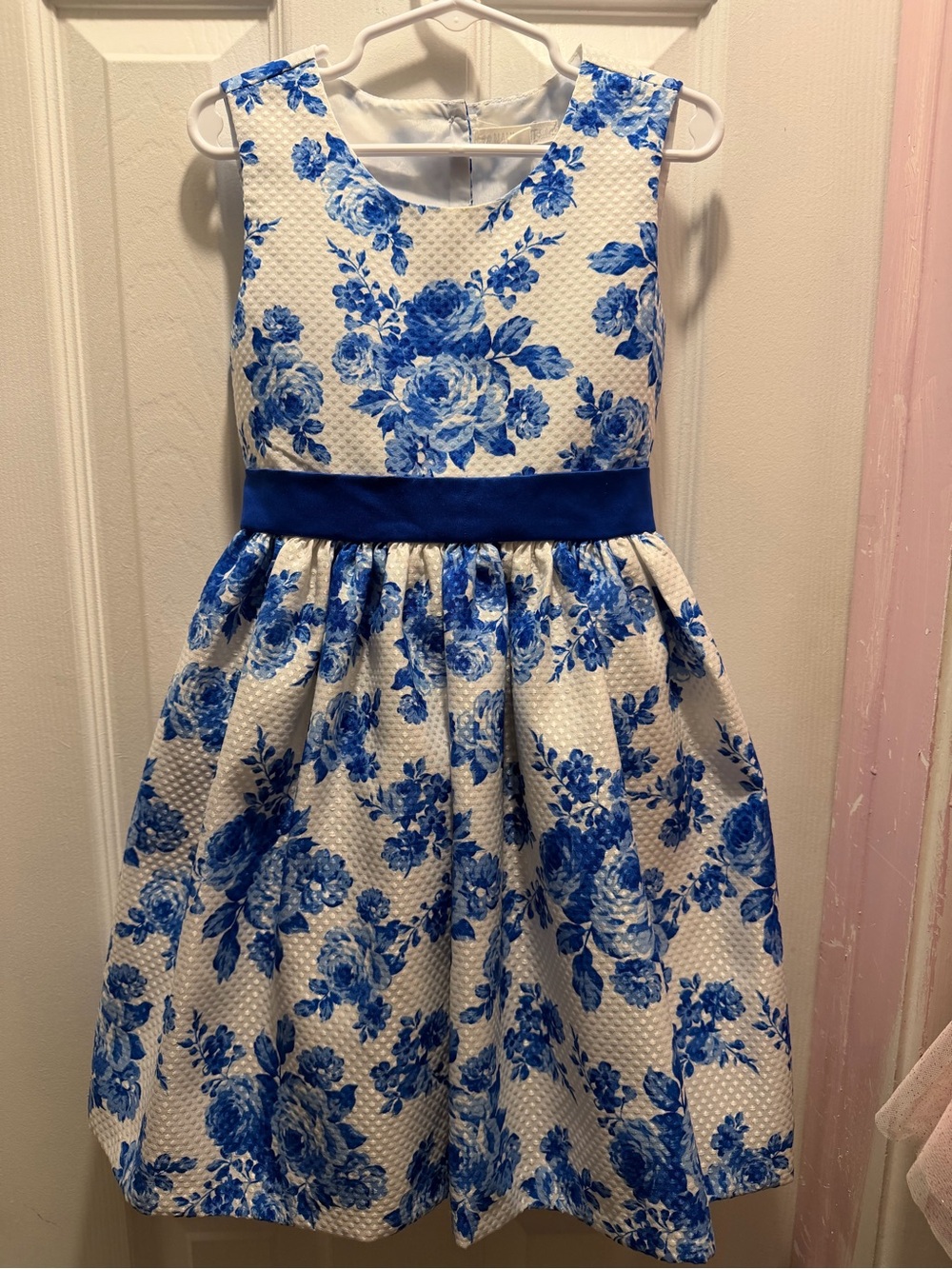 Girls Blue White Floral Party Dress Size 6